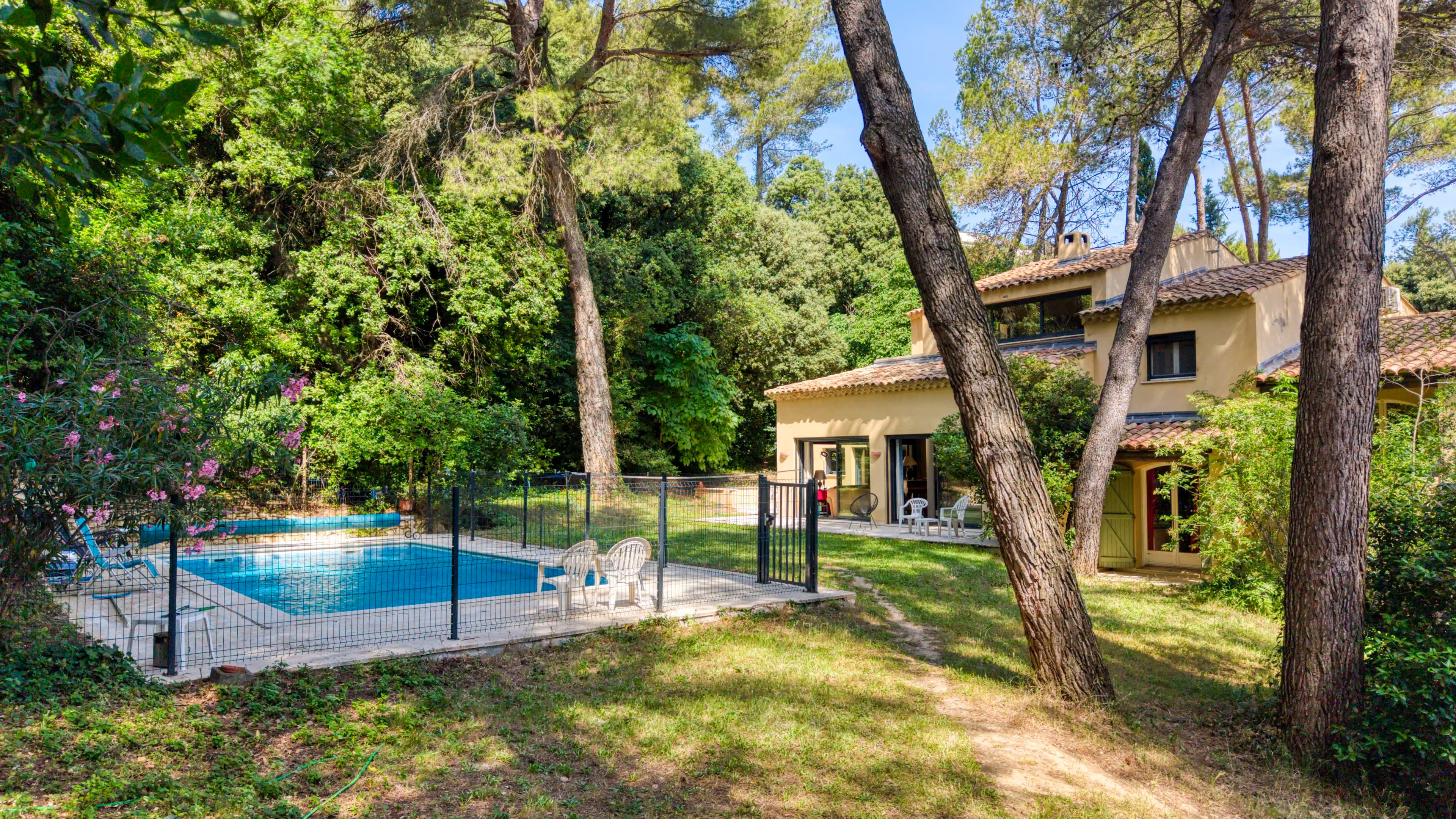 Aerial view — The villa, pool and estate