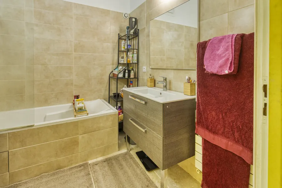 The bright bedroom’s bathroom
