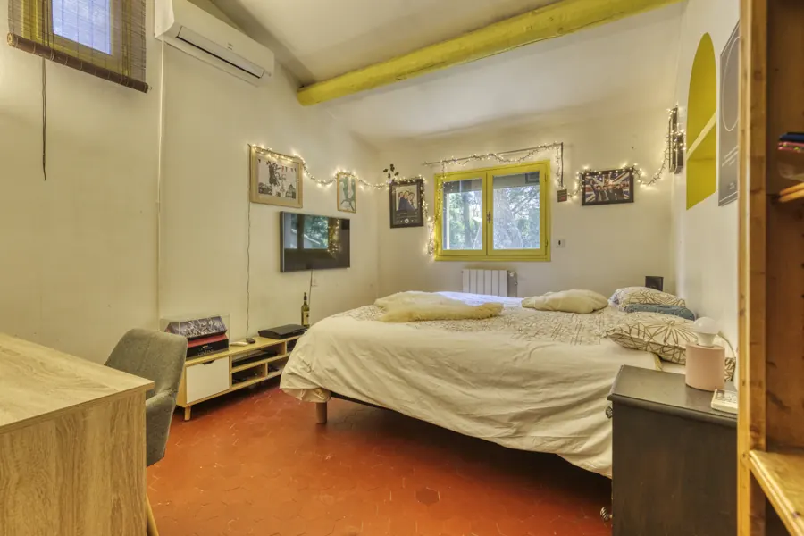A bedroom in soft tones