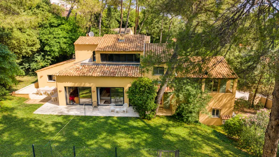 The property surrounded by greenery