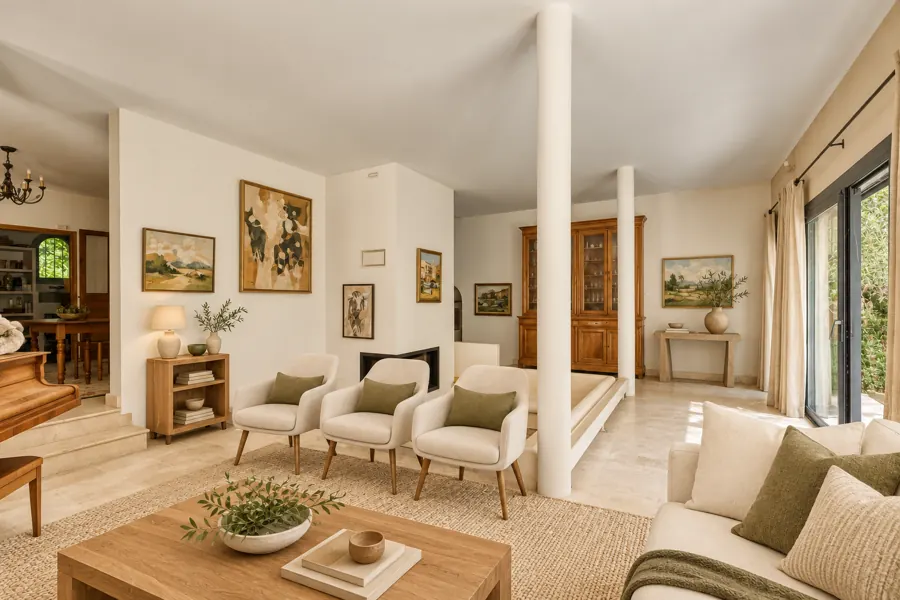 Living room from the sofa — olive and white